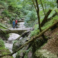 Eine Brücke überquert die Wolfsschlucht, © Bad Urach Tourismus