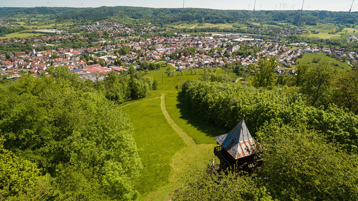 Luftbild auf Gaildorf vom Kernerturm (nach Theobald Kerner) in Gaildorf