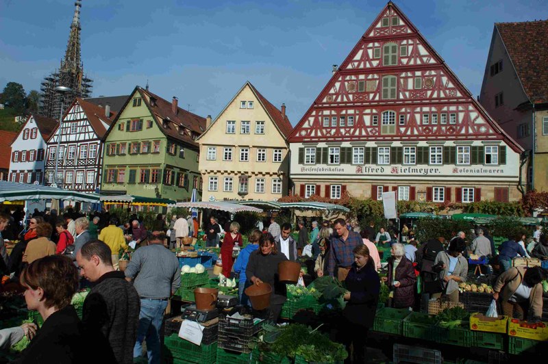 Marktplatz Esslingen mit Wochenmarkt