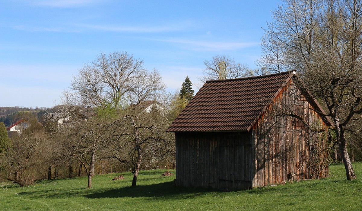 Feldscheune im Frühling in Gaildorf (Symbolbild Rundwanderweg)